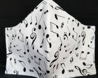 Musical Notes Black White Unisex Filtered Face Mask with Polypropylene Waterproof  Protection Layer for Pandemic Contoured  Washable USA