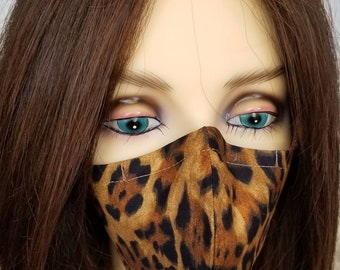 Leopard Cheeta Animal Print Filtered Face Mask Women's Layered Waterproof Pandemic Protection Contoured Design Breathable Washable Made USA