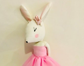 Handmade bunny ballerina, rag doll bunny, rabbit softie doll, stuffed doll, baby plush toy, cloth art doll, deco kids,dancer ballet handmade