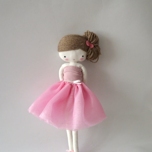 Ballerina rag doll - plush toy cloth art doll ballerina in pink tutu dancer ballet ooak MADE TO ORDER