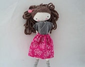 Handmade rag doll , Lea - ooak cloth art rag doll flower skirt, top and socks