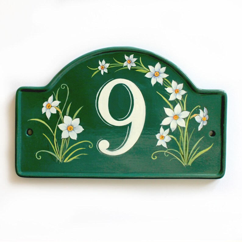 Floral house number ceramic house plaque with medium motif Etsy