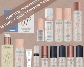 Op hydratatie geïnspireerde huidverzorgingsillustratiebundel: 15 png's + bewerkbare canva-sjabloon