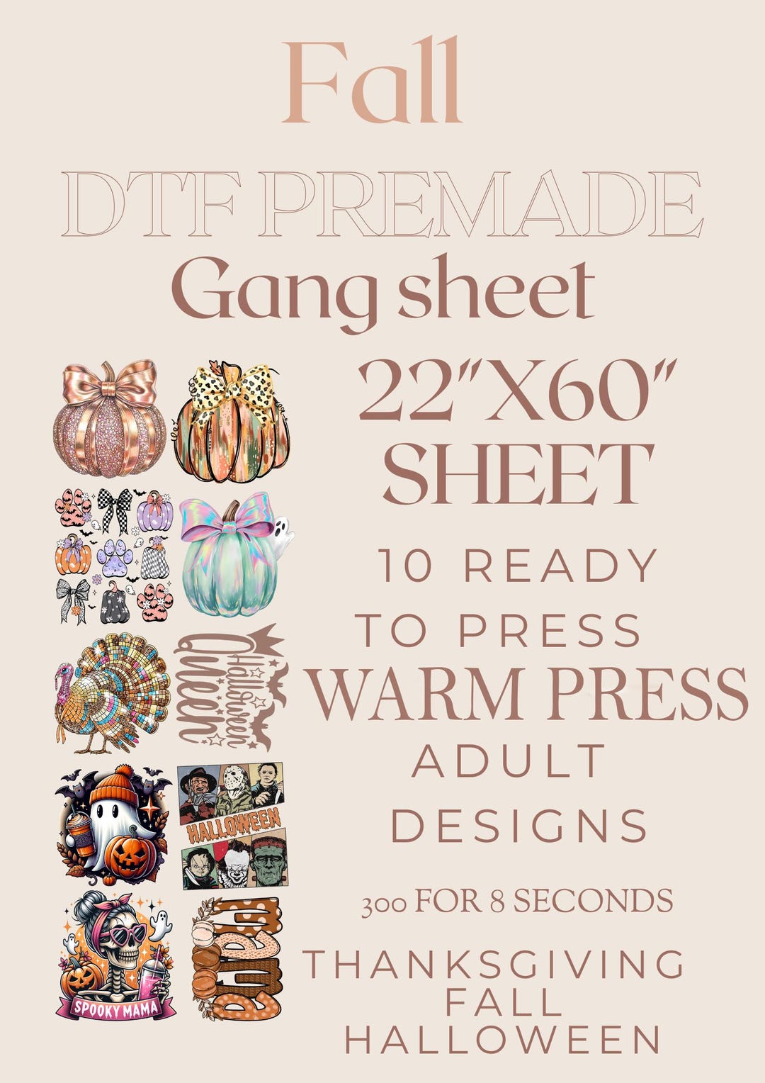 Fall Design Dtf Gang Sheet, Halloween Dinner Dtf Transfer, Ready to ...
