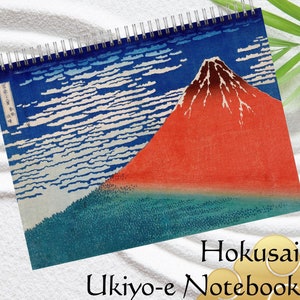 Hokusai Katsushika, Ukiyo-e Spiral notebook, South Wind, Clear Sky, Mt. Fuji, Japanese Art Notebook,Vinatge Japanese Art, Japanese Art Lover
