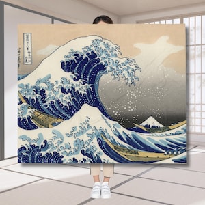 Hokusai Print Throw Blanket, &quot;The Great Wave off Kanagawa&quot;, 50&quot;x60&quot;, Ukiyo-e Art Blanket,Gift for Japanese Art Lover,Soft silk touch, Fleece