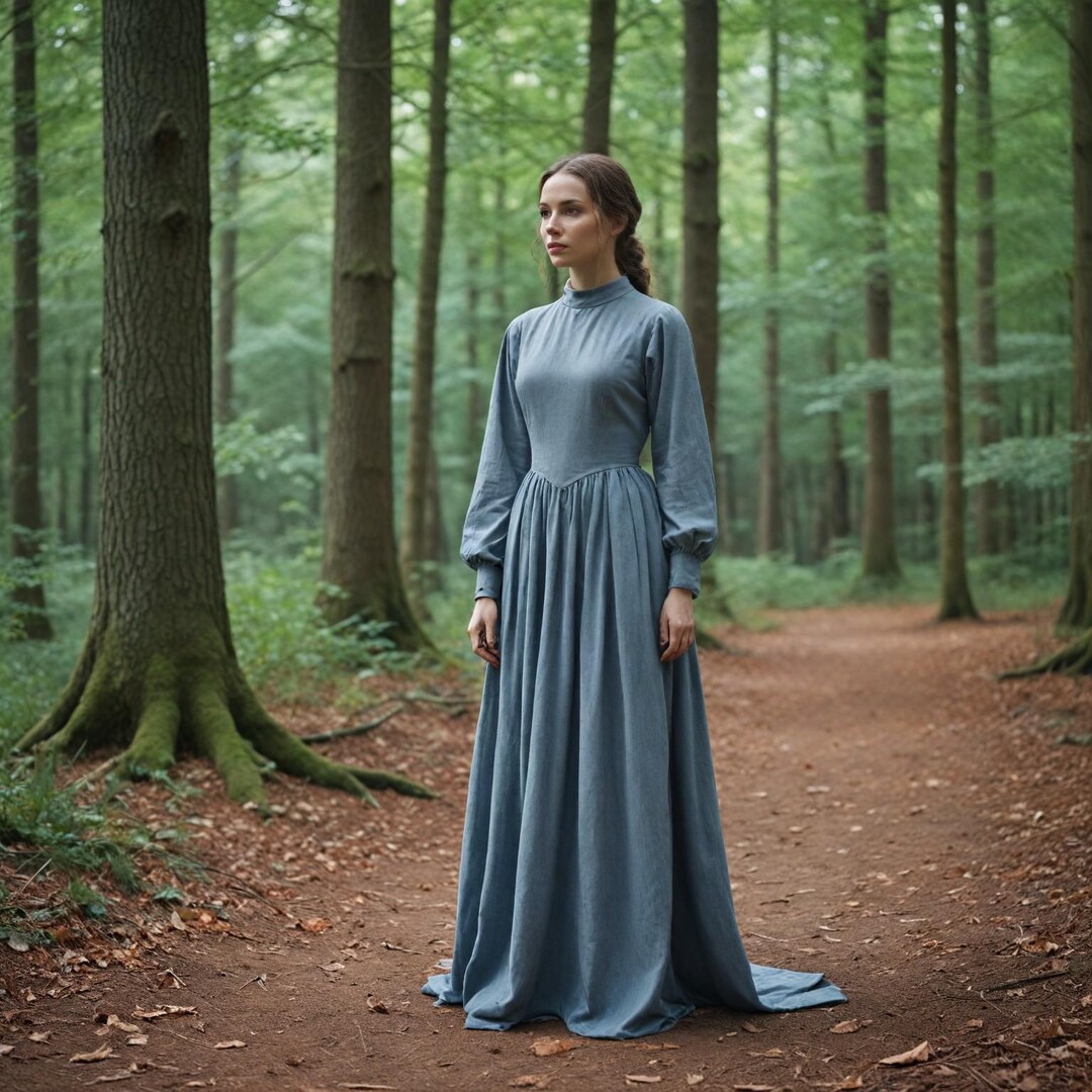 Victorian-style Blue High-neck Dress|historical Renaissance Gown for ...