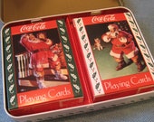 Double Pack of Vintage 1994 Nostalgia Santa Claus Coca Cola Playing Cards with Tin