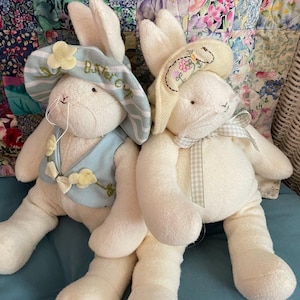 Pair of Two Vintage 2002 Plush Stuffed Bunnies from Hallmark Bunnies by the Bay