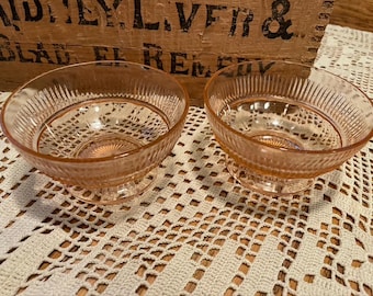 Two Vintage Clear Pink Glass Dessert Cups with Pedestals