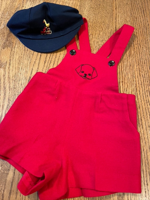 Charming Pair Vintage Toddler Boys Short Overalls 