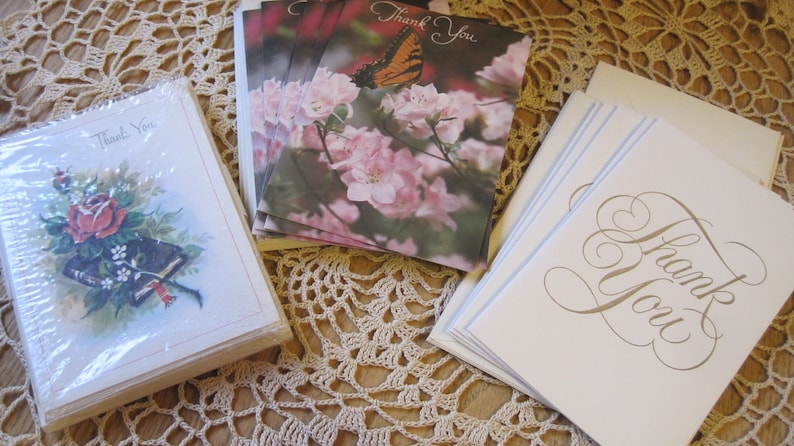 Three Sets of Vintage Thank You Notes Unused with Envelopes