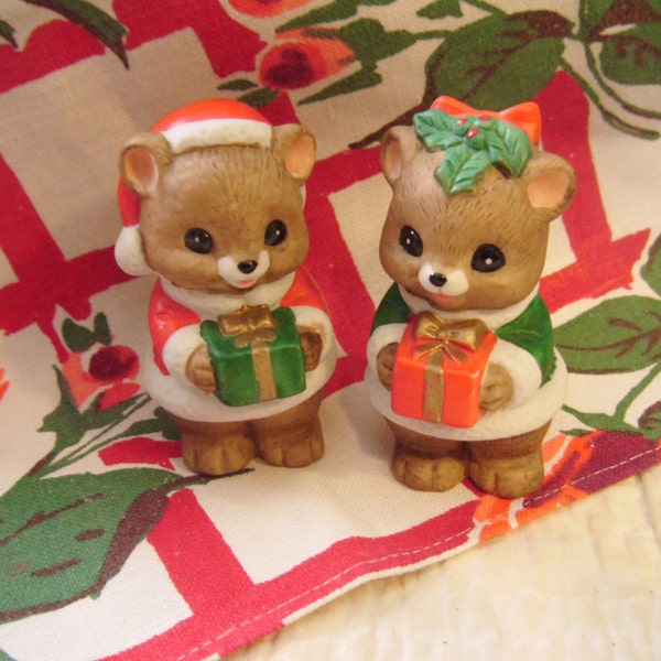 So Cute Vintage Teddy Bears Christmas Figurine Teddy Bear Couple by Lefton