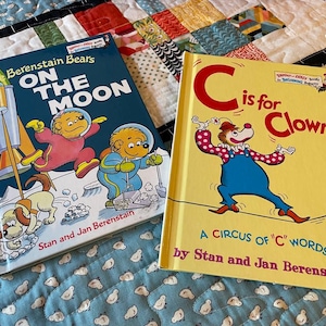 Two Hardcover Vintage 1972 1985 Beginning Reader Books C is for Clown and The Berenstain Bears on the Moon