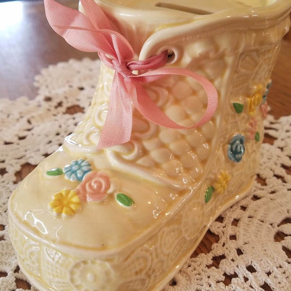 Vintage Ceramic Pastel Baby Boot Bank by Inarco E6533