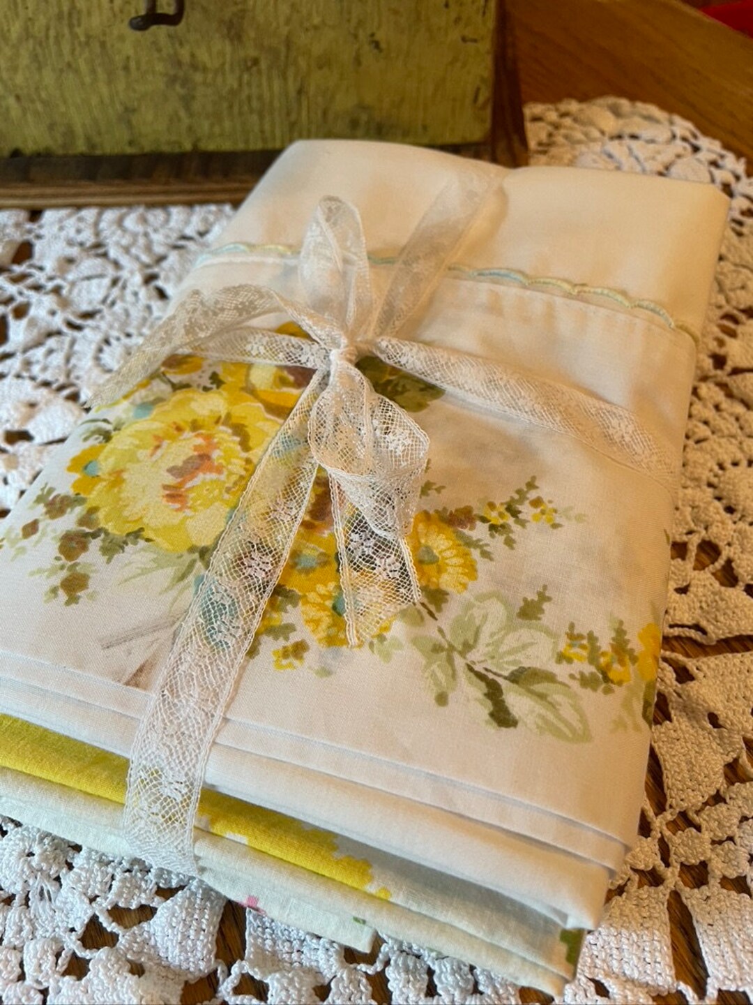 Three Lovely Vintage Pillow Cases YELLOW Florals Etsy