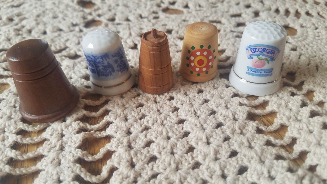 Five Vintage Wooden and Glass Thimbles Etsy