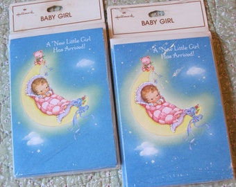 Two Unopened Packages of Vintage Baby Girl Announcements from Hallmark