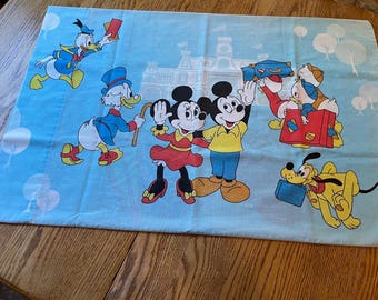 Very Cute Vintage Standard Sized 30x20 Mickey and Minnie Mouse Pillowcase