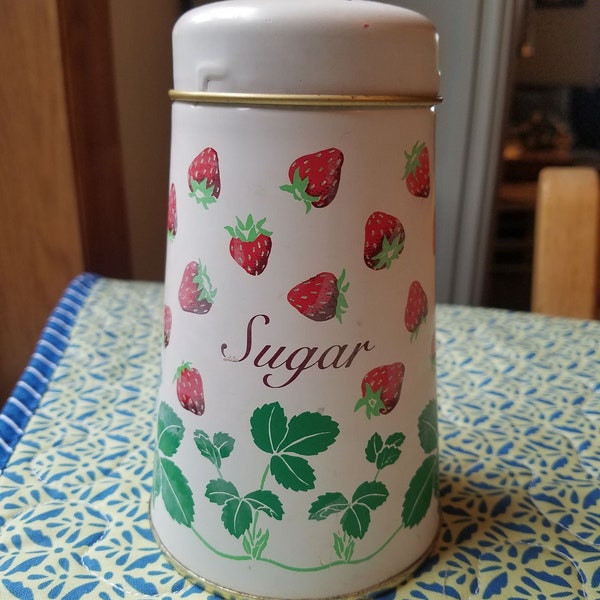 Vintage Two Piece Tin Sugar Shaker by Regency Ware STRAWBERRIES