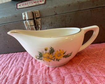 Small Vintage Creamer or Gravy Boat from Knowles with Yellow Flowers
