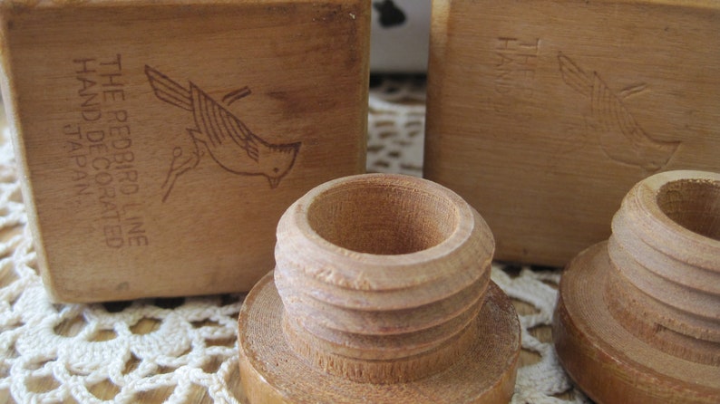 Kitschy Pair of Vintage Wooden Salt and Pepper Shakers with Roosters Redbird Line Japan