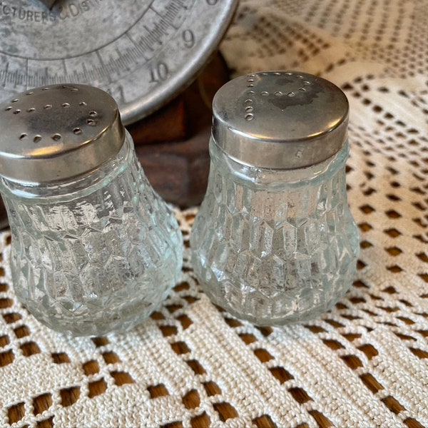 Pair of Clear Cut Glass Salt and Pepper Shakers