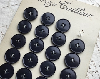 Original Card 23 Black Corozo Buttons Vintage French 1930s Sewing Knitting Craft
