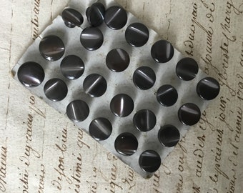 Card of 24 Small Glass Buttons Dark Grey Black Marble Vintage French 1930s Haberdashery