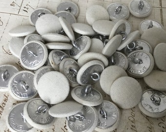 12 French Vintage Linen Cotton Covered Buttons New Old Stock