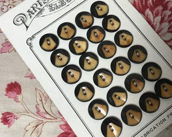 Antique Vintage French Black & Beige Buttons 1.2 cm 7/16” Crafts Sewing Unused Card 24 Buttons.