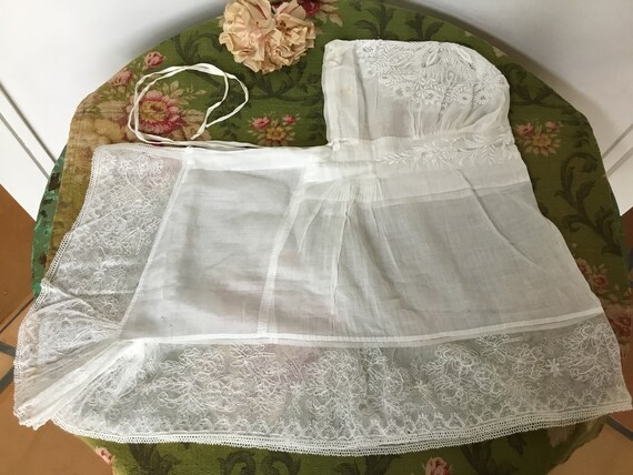 Antique French Handmade Fine Muslin Bonnet Floral