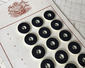 Card of 16 Black & White Two Tone Buttons Vintage French 1930s Haberdashery