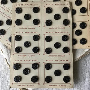 Antique Vintage French Black Buttons 1.5cm 9/16” Crafts Sewing Supplies Haberdashery Unused Card 30 Buttons