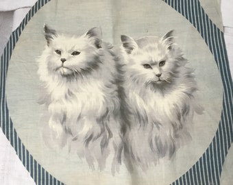 Vintage Antique French Cat Fabric Panel Charming Textile Sewing Cushion Quilting Project