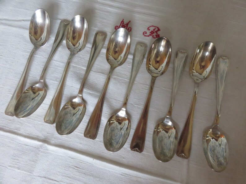French Vintage Silver Plate Flatware Ten Vintage Silver Plated Dinner Spoons French Antique Silverware Vintage Dining 1920/'s Paris Chic