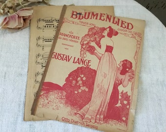 French Antique Art Nouveau Lady Print Sheet Music 1900s Journals Scrapbooking