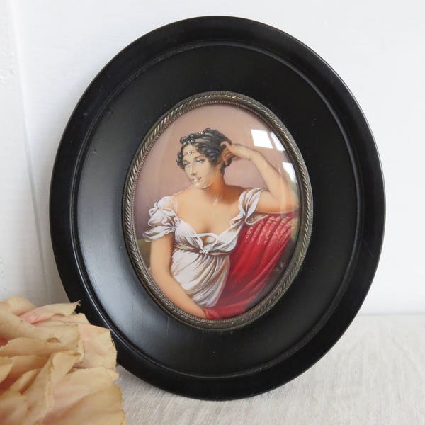 Pretty Vintage French Portrait Miniature, Elegant Lady Sitting, Paris Apartment Chic, Miniature Picture, Boudoir Display, Belle Brocante