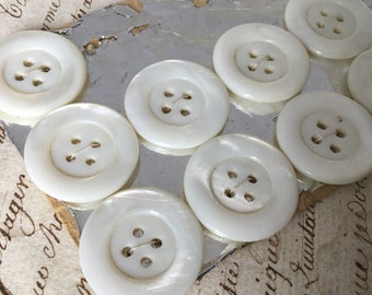 11 Large White Milk Glass Buttons Vintage French Mother of Pearl