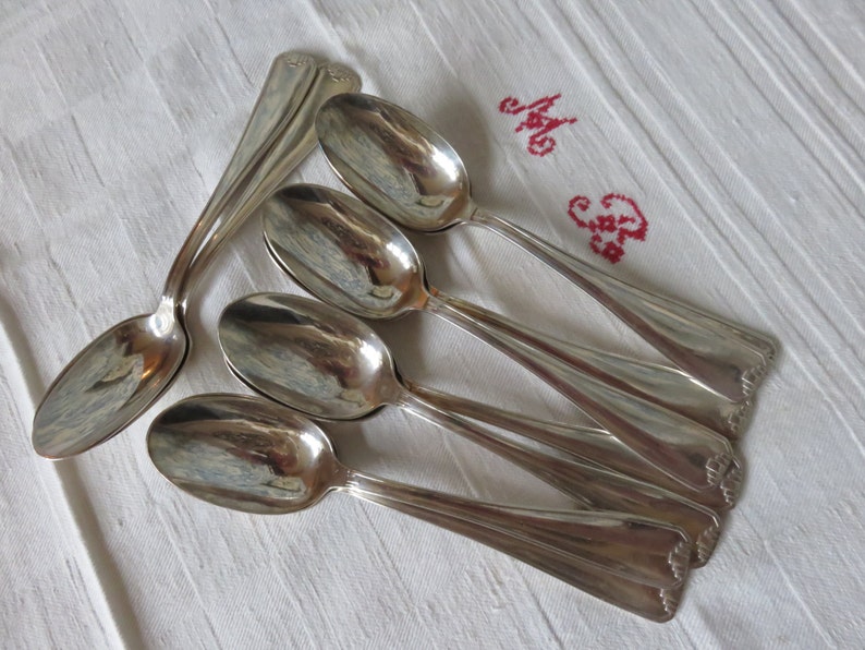 French Vintage Silver Plate Flatware Ten Vintage Silver Plated Dinner Spoons French Antique Silverware Vintage Dining 1920/'s Paris Chic