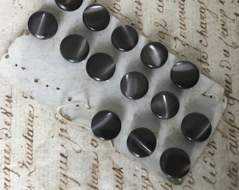 Card of 14 Small Marbled Glass Buttons Vintage French Haberdashery Black Dark Grey