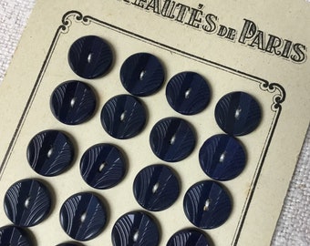 Antique Vintage French Dark Blue Buttons 1.2 cm 7/16” Crafts Sewing Unused Card 24 Buttons.