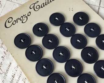 French Vintage Black Corozo Buttons Card of 23 1.6cm 11/16” Sewing Knitting