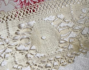 3m60cm Deep Handmade Linen Lace Trimming Antique Vintage Pretty Cobweb Roundels Decoration Dressmaking Weddings Craft
