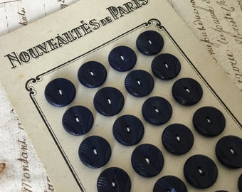 Card of 23 Navy Blue Buttons Vintage French Unused New Old Stock Haberdashery