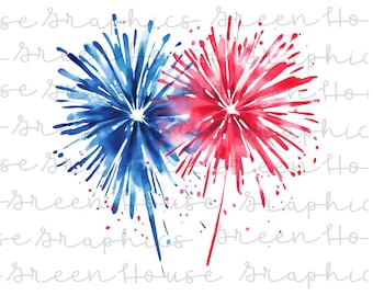 Preppy Grandmillenial Patriotic Firework Clipart Fourth of July Clipart Digital Download Printable 4th of July Party Invitation PNGs America