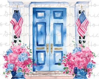 Preppy Grandmillenial Patriotic Front Door PNG Fourth of July Instant Digital Download Printable Home Decor Print on Demand USA Printable