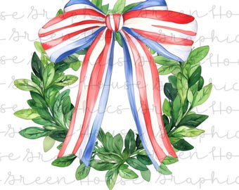 Preppy Grandmillenial Patriotic Wreath PNGs Fourth of July Instant Digital Download Printable 4th Home Decor Print on Demand USA Printable