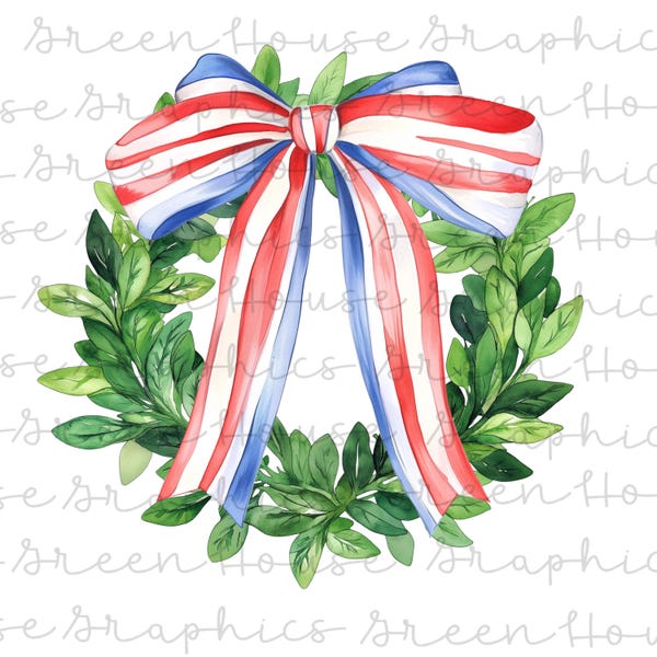Preppy Grandmillenial Patriotic Wreath PNGs Fourth of July Instant Digital Download Printable 4th Home Decor Print on Demand USA Printable