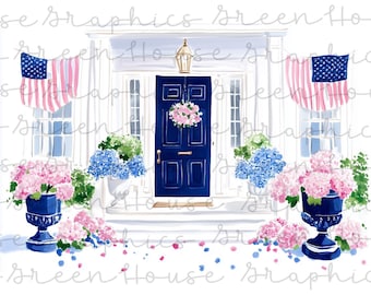Preppy Grandmillenial Patriotic Front Door PNG Fourth of July Instant Digital Download Printable Home Decor Print on Demand USA Printable